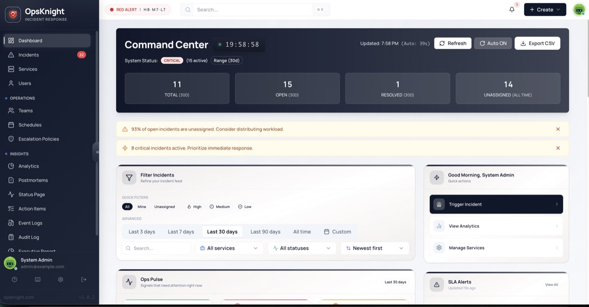 OpsKnight Command Center Dashboard