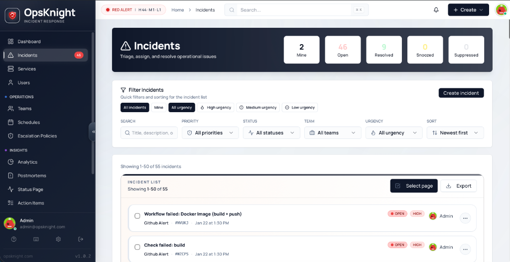 Incident List Interface